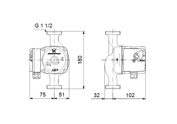 ابعاد پمپ گراندفوس UPS 25-40